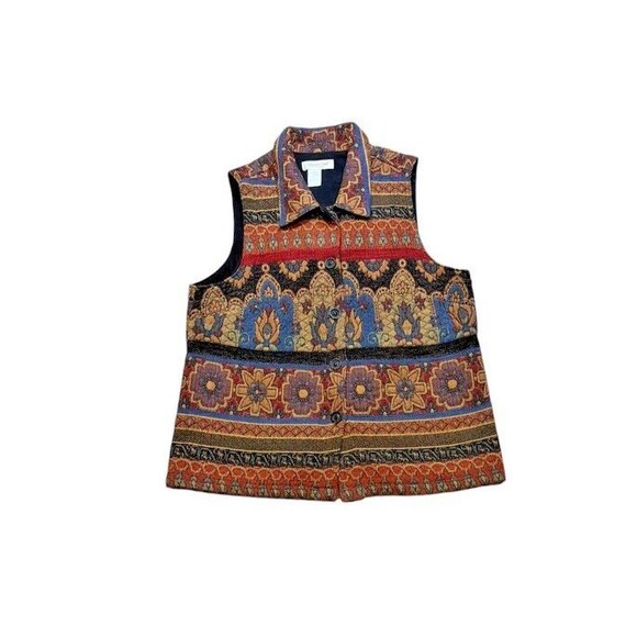 Coldwater Creek Tapestry Vest VTG Womens Size Medium USA Boho Retro Jaquard - Picture 1 of 6